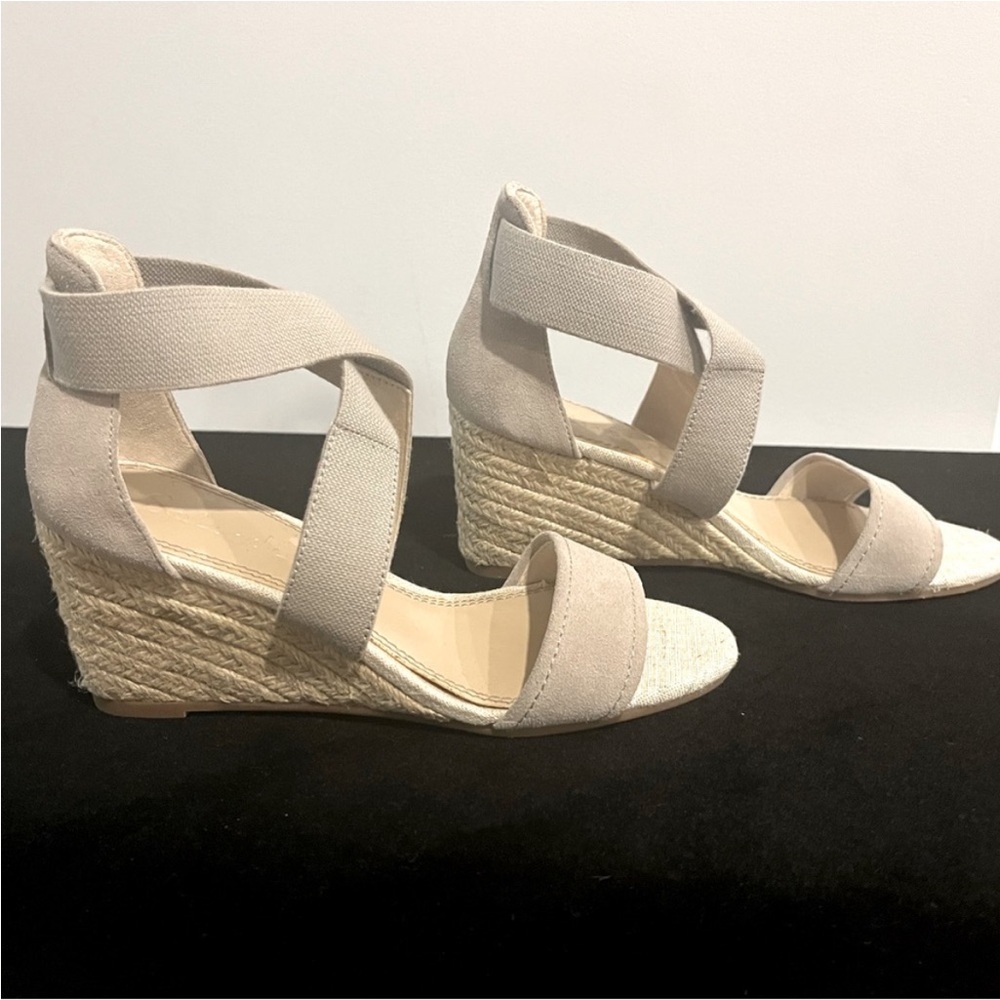 Splendid Women’s Muriel light Grey/off-white Suede Wedge Espadrille Sandal